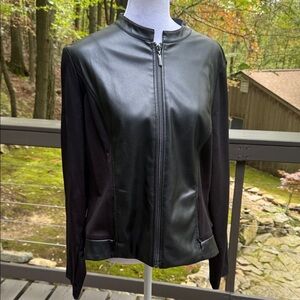 Anne Klein Black Faux Leather Bomber Women's Jacket